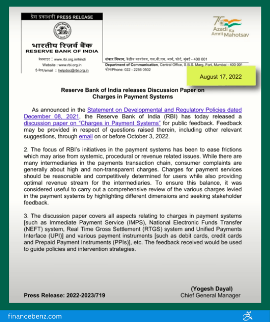 Evolution of Digital Payments: Understanding the Impact of UPI Discussion paper on charges on payments systems