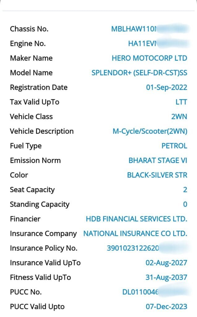 Documents Detail in mParivahan App 