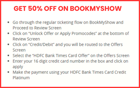 How to get 50% off on BookMyShow On HDFC Times Platinum Credit Card